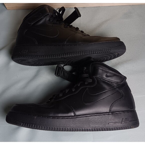Nike Air Force 1 Mid Shoes Mens Size 14 Triple Black Leather Strap 315123-001 - Picture 6 of 16